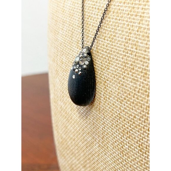 Alexis Bittar Encrusted Lucite Teardrop Pendant Necklace in Black - Picture 3 of 6